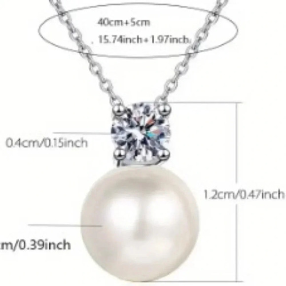 0.5 Carat Moissanite Faux Pearl Pendant Necklace - Sterling Silver S925, Classic - Picture 6 of 7